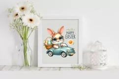Easter Bunny Driving Flower, Clipart |T-shirt, Mug PNG Product Image 2