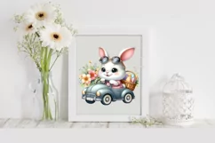 Easter Bunny Driving Egg Flower, Clipart |T-shirt, Mug PNG Product Image 1