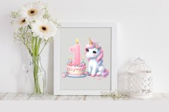 Watercolor 1 Year Unicorn Birth Day Cake , Clipart |T-shirt, Product Image 1