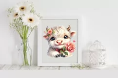 Cute Highland Cow Pink Rose Love Flowers |T-shirt, Mug, Tumb Product Image 2