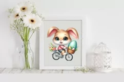 Easter Bunny on a Bicycle Egg Flower, Clipart |T-shirt, Mug Product Image 1