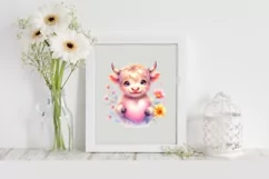 Pink Baby Highland Cow Spring Love Flowers |T-shirt, Mug Product Image 2