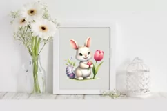 Easter Bunny with Tulip Flower, Clipart |T-shirt, Mug PNG Product Image 2