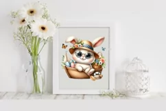 Easter Bunny In an Paddle Boat USA Egg Flower, Clipart Product Image 2