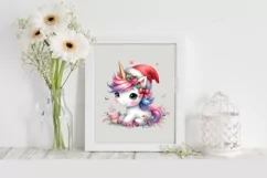 Baby Unicorn with Santa Hat, PNG Product Image 2