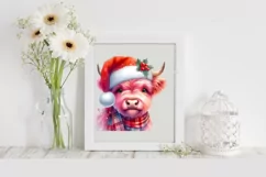 Pink Highland Cow with Santa Hat, PNG Product Image 2