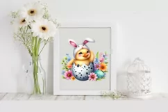 Easter Duckling Bunny Flower, Clipart |T-shirt, Mug PNG Product Image 1