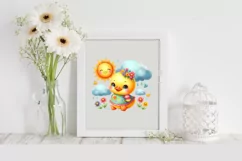 Cute Duckling Sun Rain Flower, Clipart |T-shirt, Mug PNG Product Image 2