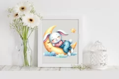 Cute Bunny Wearing Clothes Sleeping Flower, Clipart Product Image 1