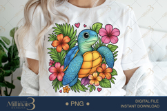 Boho Floral Sea Turtle Watercolor PNG | Ocean Animal Clipart Product Image 1