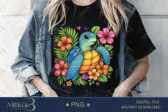 Boho Floral Sea Turtle Watercolor PNG | Ocean Animal Clipart Product Image 2