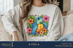 Boho Floral Sea Turtle Watercolor PNG | Ocean Animal Clipart Product Image 3