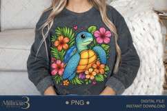 Boho Floral Sea Turtle Watercolor PNG | Ocean Animal Clipart Product Image 4