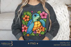 Boho Floral Sea Turtle Watercolor PNG | Ocean Animal Clipart Product Image 4