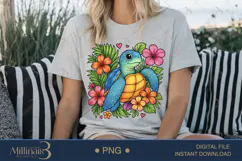 Boho Floral Sea Turtle Watercolor PNG | Ocean Animal Clipart Product Image 5