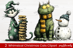 2 Whimsical Christmas Cats Clipart | Cute Festive Cat PNG Product Image 1