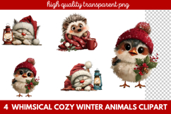 Whimsical Cozy Winter Animals Clipart | Cute Snowy Forest Product Image 1