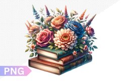 Vintages Books And Flowers Sublimation - Clipart PNG Design Product Image 1