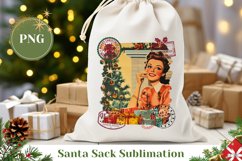 Vintage Christmas Girl Santa Sack, Christmas Gift Bag Product Image 1