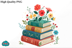 Watercolor Floral Books Clipart PNG Product Image 1