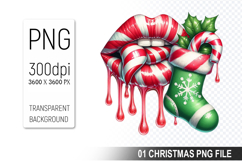Watercolor Christmas Lips Clipart PNG Bundle, Festive Lips Product Image 11