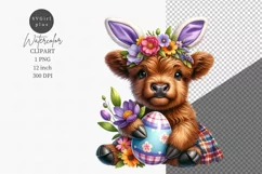 Easter clipart, Highland calf clipart, Watercolor clipart Product Image 1