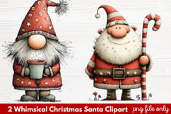 2 Whimsical Christmas Santa Clipart | Cute Santa PNG Product Image 1