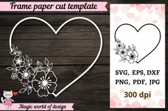 Valentines heart Flower frame Paper cut svg, outline black Product Image 1