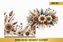Watercolor Boho Beige Bouquet Clipart, Boho Flowers png Product Image 1