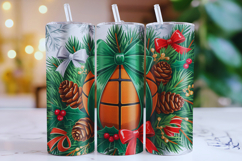 Merry Basketball Tumbler Wrap | Christmas Wrap Product Image 1
