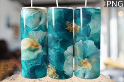 Teal Alcohol Ink Flower Tumbler Wrap -High Quality 300 Dpi Product Image 1
