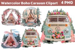 Watercolor Boho Caravan Clipart PNG Product Image 1