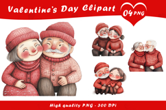 Valentine Day Cute Elderly Couple Clipart PNG Product Image 1