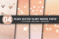 Peach Glitter Heart Digital Paper Product Image 1