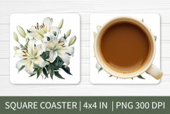 Flower Lilies Coaster | Square Coaster Sublimation Design Product Image 1