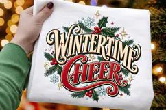 Wintertime Cheer PNG - Vintage Christmas Typography Holly Product Image 1