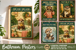 Bathroom funny animals posters, Retro 4 Posters JPG Bathroom Product Image 1