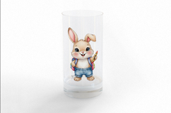 Cute Rabbit with Backpack Holding a Crayon Watercolor PNG Product Image 3