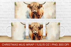 Christmas Highland Cow Mug Wrap|Christmas Sublimation Design Product Image 1