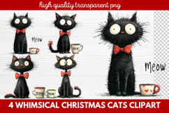 4 Whimsical Christmas Cats Clipart | Cute Holiday Cat PNG Product Image 1