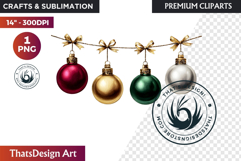 Christmas Baubles Clipart, Festive Holiday Ornaments PNG Product Image 1