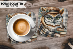 Cute Owl, Birds &amp; Others, Buffalo Plaid Square Coaster PNG Product Image 1