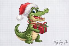 Watercolor Christmas Crocodile Clipart PNG Product Image 1