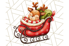 Santa Sleigh Ride Clipart PNG, Flying Reindeer Christmas Art Product Image 3