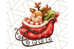 Santa Sleigh Ride Clipart PNG, Flying Reindeer Christmas Art Product Image 3