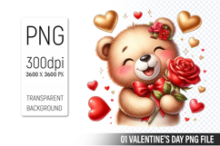 Valentine&#039;s Cute Bear Clipart PNG, Bear Graphic For Crafts Product Image 1