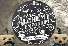 Alchemy Emporium | Round Halloween Svg | Door Hanger Sign Product Image 1