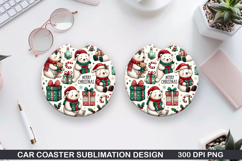 Cute Polar Bear Christmas Car Coaster Sublimation Design Product Image 1