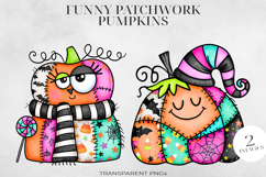 Patchwork Halloween Pumpkin PNG, Stitched Clipart Product Image 1