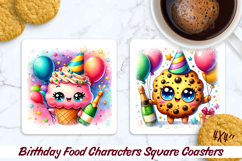 Birthday Food Square Coaster PNG 4x4, Sublimation BUNDLE. Product Image 6